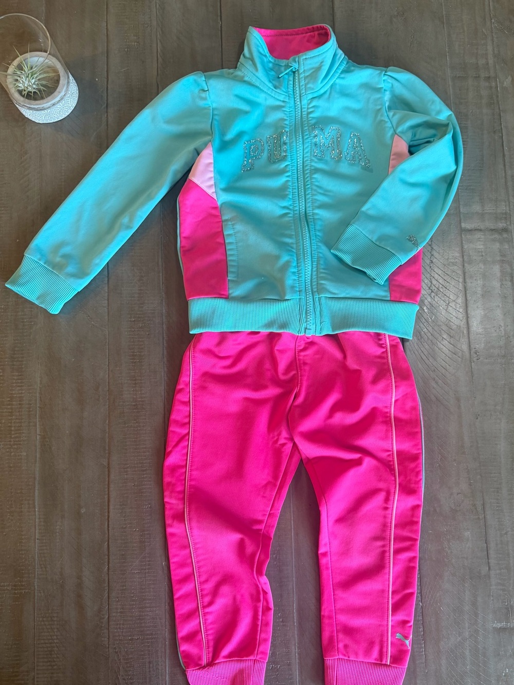 Puma Aqua and Bright Pink Girls' Track Jacket & Joggers